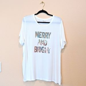 NWT Cato Cream Holiday Sequined T-Shirt 18/20W